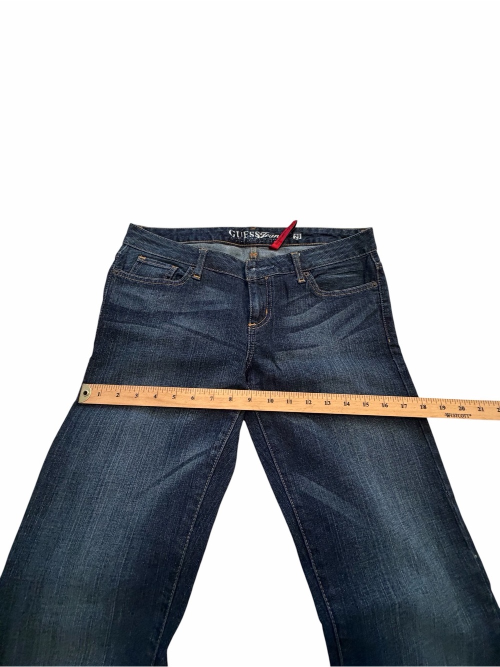 Guess Denim Jeans-Rhinestone Cross Back Pockets-Low Rise-Size 29x32-Seem New - Picture 5 of 10